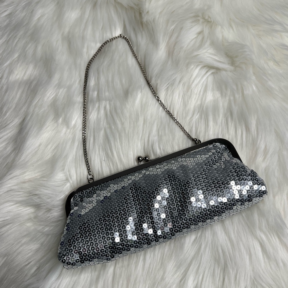 NWT Loft Silver Sequin Clutch Purse
